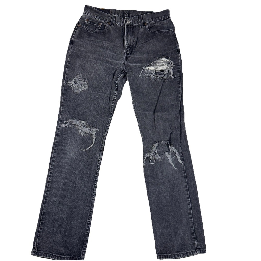 Vintage Levi's 505 Jeans Women 12 Mis L Black Denim Ripped Low Rise Straight Leg